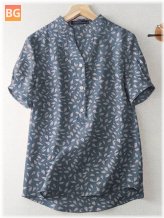 Short Sleeve Button-Up Blouse with Random Allover Floral Print