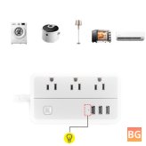 US Plug Socket with 3 Outlet, 3 USB Ports, Overload Protection, Surge Protector
