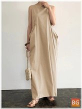 Dress for Women with Elegant Side Pockets - Solid Color