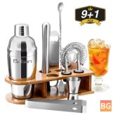 Bartender Set With Shaker And Stand - 10 Pieces
