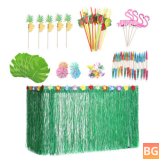 Tropical Party Decoration Set with Table Skirt and Palm Leaves - Set for Outdoor Party