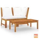 Garden Lounge Set with Cream Cushion - Solid Acacia Wood