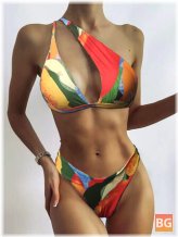 One Shoulder Bikini with Geometry Pattern