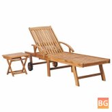 Sun Lounger with Table - Solid Teak Wood