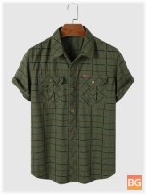 Breathable Plaid Casual Shirt with Double Pockets