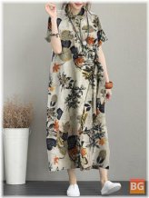Short Sleeve Lapel Dress with Flower Print