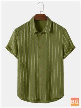 Textured Striped Short Sleeve Men's Button Up Shirt