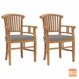 2 Pcs Garden Chairs in Dark Gray Cushions with Solid Teak Wood