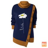 Turtleneck Patchwork Sweatshirt with Flower Print