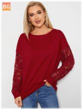 Lace Patchwork Long Sleeve Tee for Women