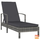 Sun Lounger with Armrests - Rattan Gray