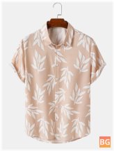 Short Sleeve Shirts with Men's Plants Leaves Allover Print