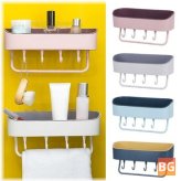 Shower Caddy with Self-adhesive Glue & Hooks - Bathroom Shelf Rack