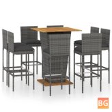 Patio Bar Set with Cushions - Poly Rattan Gray