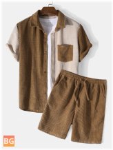 Two-Piece Outfit for Men's Contrast Color Corduroy