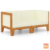 Sofa with Cream Cushions - Solid Acacia Wood