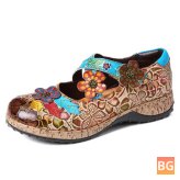 Floral Leather Cross Strap Flat Shoes