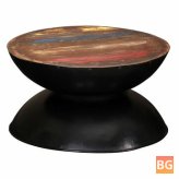 Black Coffee Table with Natural Wood Base and 60x60x33 cm