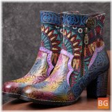 Bohemian Printed Leather Patchwork Side Zip Boot - Ankle Boots