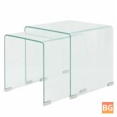 2-Piece Transparent Tempered Glass Side Table Set