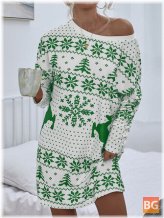 Women's Christmas Knit Deer Print Crew Neck Sweaters