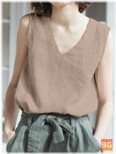 Solid V-neck Sleeveless Tank