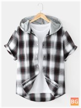 Short Sleeve Button-Down Hooded Shirts for Men
