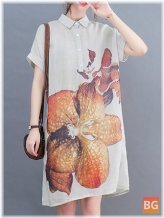 Short Sleeve Shirt Dress with Flower Print