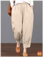 Pants For Women - Solid Elastic Waist Pocket