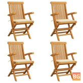 Teak Garden Chairs with Cream Cushions (Set of 4)