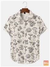 Short Sleeve Shirt with a Cartoon Mushroom Print