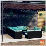 Lounge Set with Padded Rattan Cushions and Black Fabric