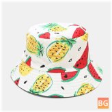 Wearable Fashion Bucket Hat with Printed Watermelon and Pineapple Design