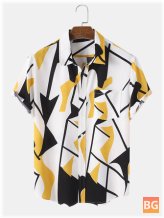 Short Sleeve Mens Geometry Print Button Up Shirt
