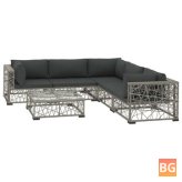 Garden Lounge Set with Cushions - Poly Rattan Gray