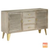 Solid mango wood chest of drawers with brass gray