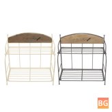 2-Layers Metal Iron Storage Shelf with Brown and White Design