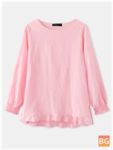 Women's Solid Color O-Neck Ruffle Hem Casual Blouse
