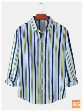 Long Sleeve Striped Lapel Shirts For Men