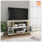 TV Cabinet with Castors - White and Sonoma Oak 31.5