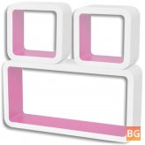 3Pcs White-Pink Floating Wall Shelf for Book/DVD Storage