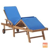 Sun Lounger with Cushion and Foam Solid Teak Wood Blue