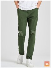 Solid Color Ripped Jeans - Mens