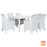 Outdoor Dining Set - Plastic - White Rattan