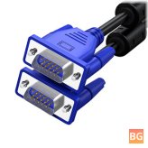 Blue 3+6 VGA Cable - VGA to VGA Cable - Double Magnetic Ring - for Projector TV Monitor