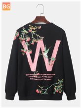 Round Neck Sweatshirt with Floral Graphics