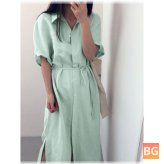 Solid Slit Lapel Shirt Dress