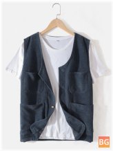 Vest with multiple pockets and a button-up closure