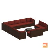 Lounge Set with Cushions and rattan Brown