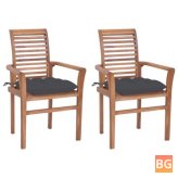 2 Pcs Dining Chairs with Anthracite Cushions - Solid Teak Wood